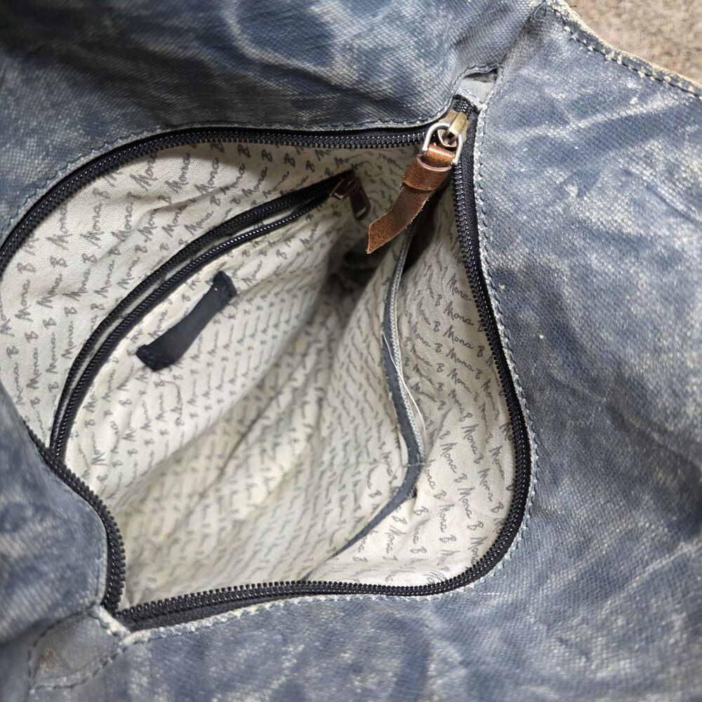 Mona B Collins Tote Bag Distressed Leather Denim Rustic Purse Handbag - Picture 11 of 14